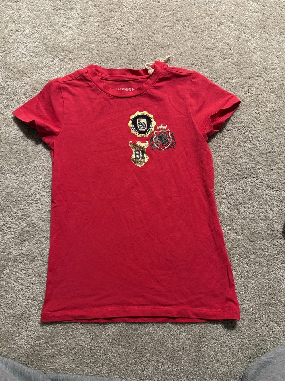 Girls' hot pink Badge Graphic Tee - guess